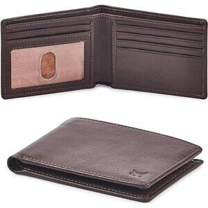Genuine Leather Men's Wallet RFID Blocking Slim Carry Bag Pocket Thin BROWN NEW